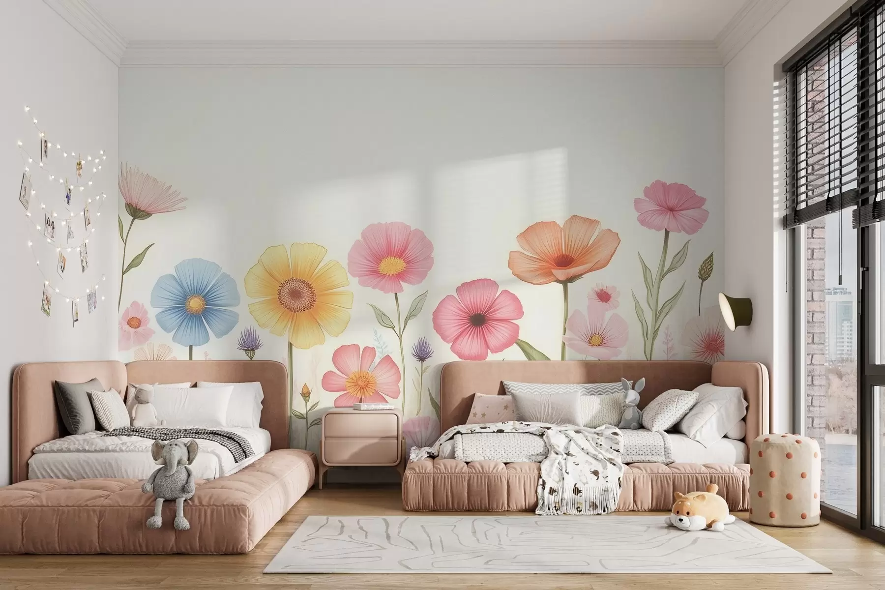 murales de pared Suave jardín en flor en estilo acuarela w02613
