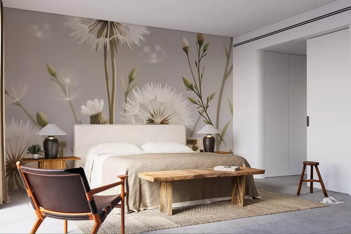 murales de pared Campo en flor con dientes de león w02619