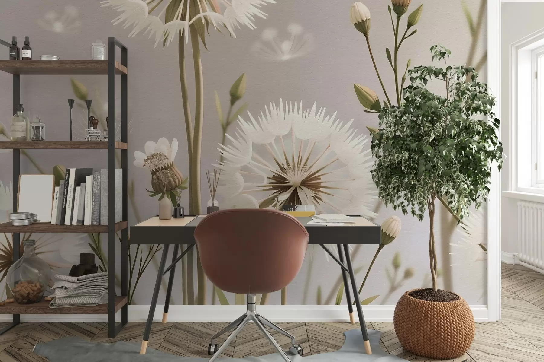 murales de pared Campo en flor con dientes de león w02619