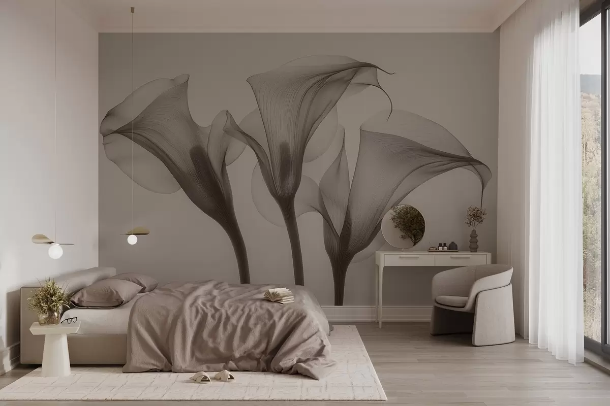 murales de pared flores transparentes de Zantedeschia en tonos beige  w02632