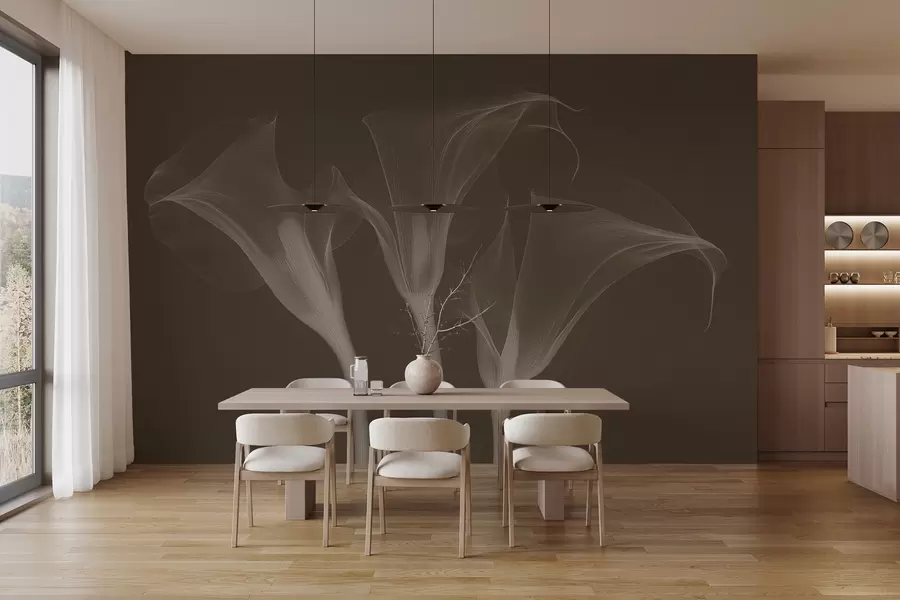 murales de pared flores de Zantedeschia transparentes sobre fondo oscuro w02632v1