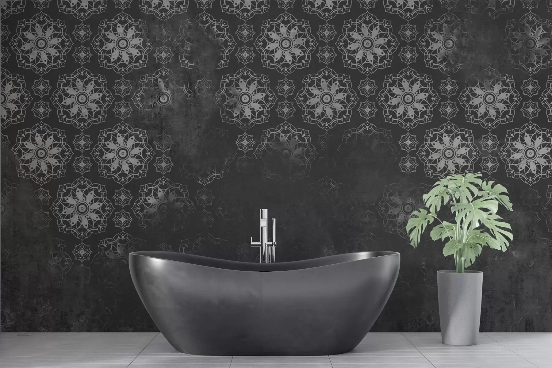 murales de pared Diseño vintage con elementos de mandala y efecto envejecido en gris w02551v1