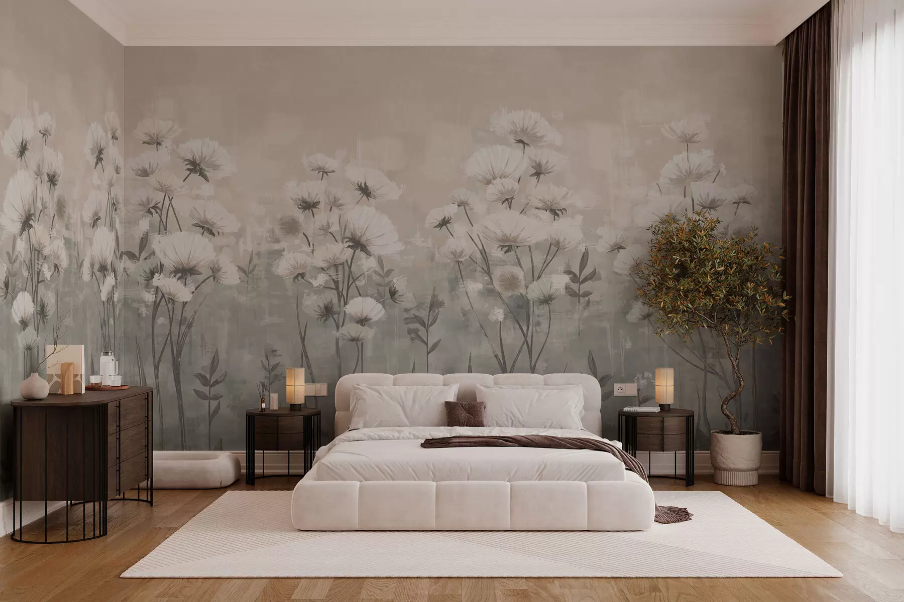 murales de pared Delicadas flores silvestres con efecto de pinceladas en colores pastel w02629v2
