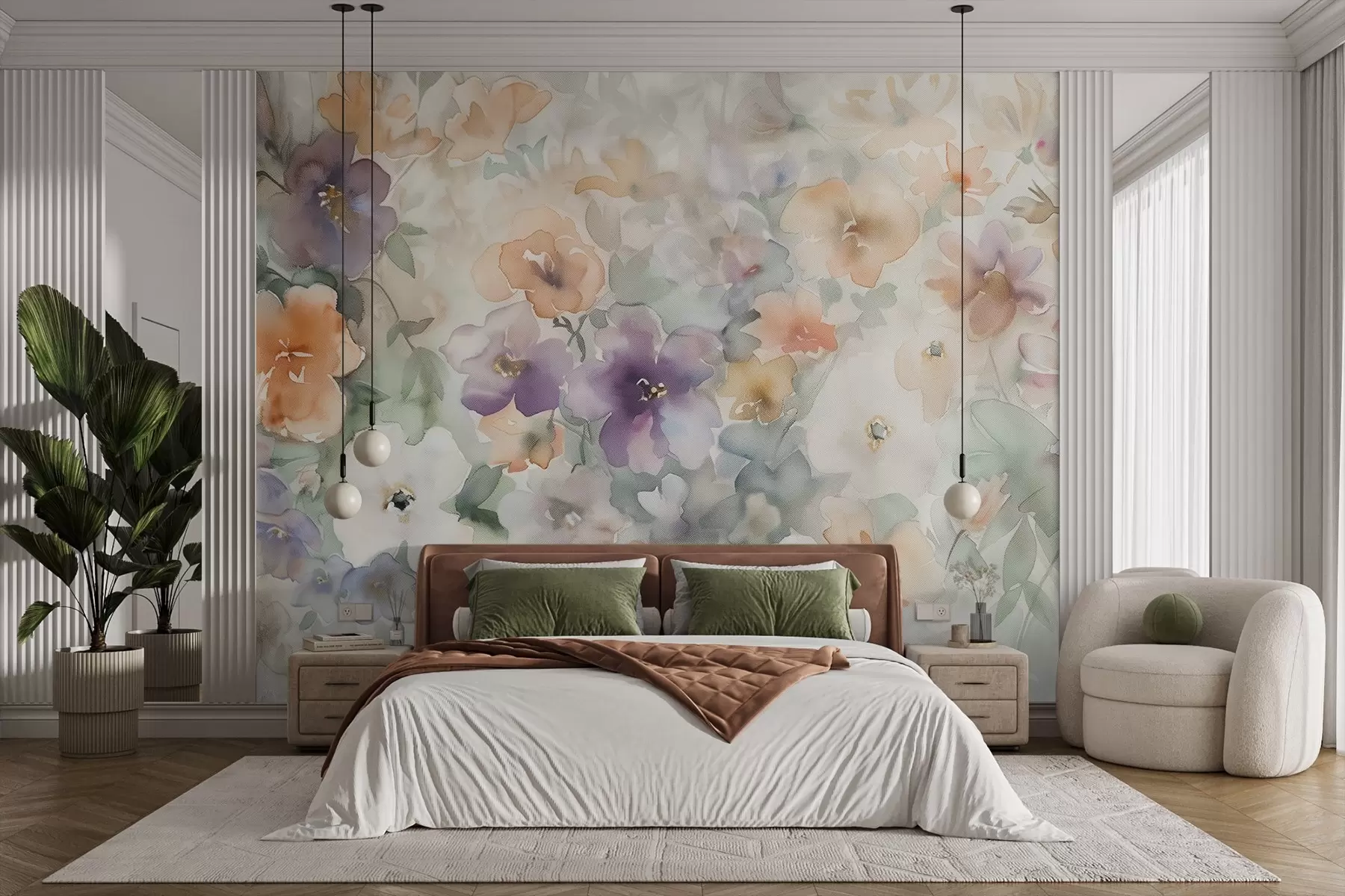 murales de pared Diferentes flores de acuarela w08569