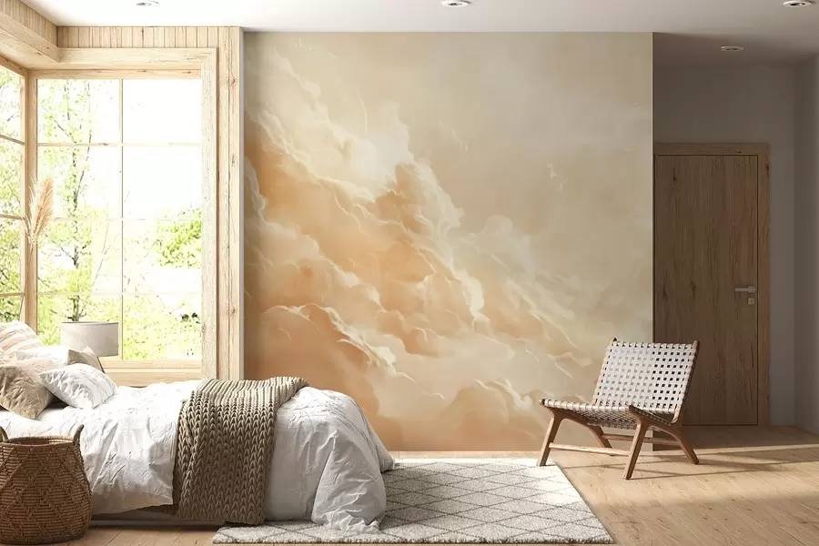 murales de pared Cielo beige con nubes en estilo pintoresco w08550