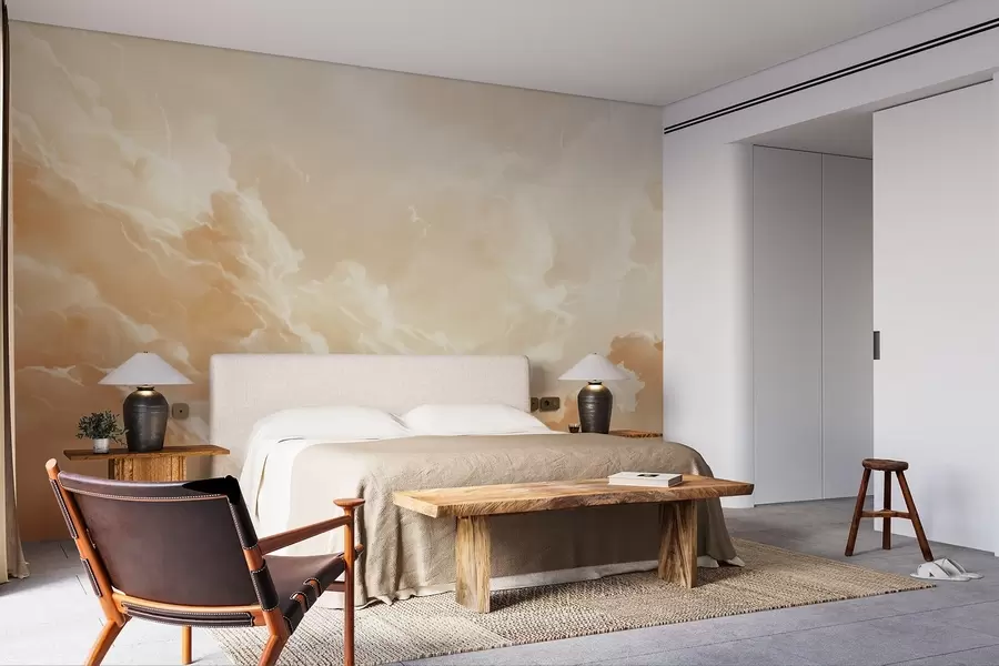 murales de pared Cielo beige con nubes en estilo pintoresco w08550