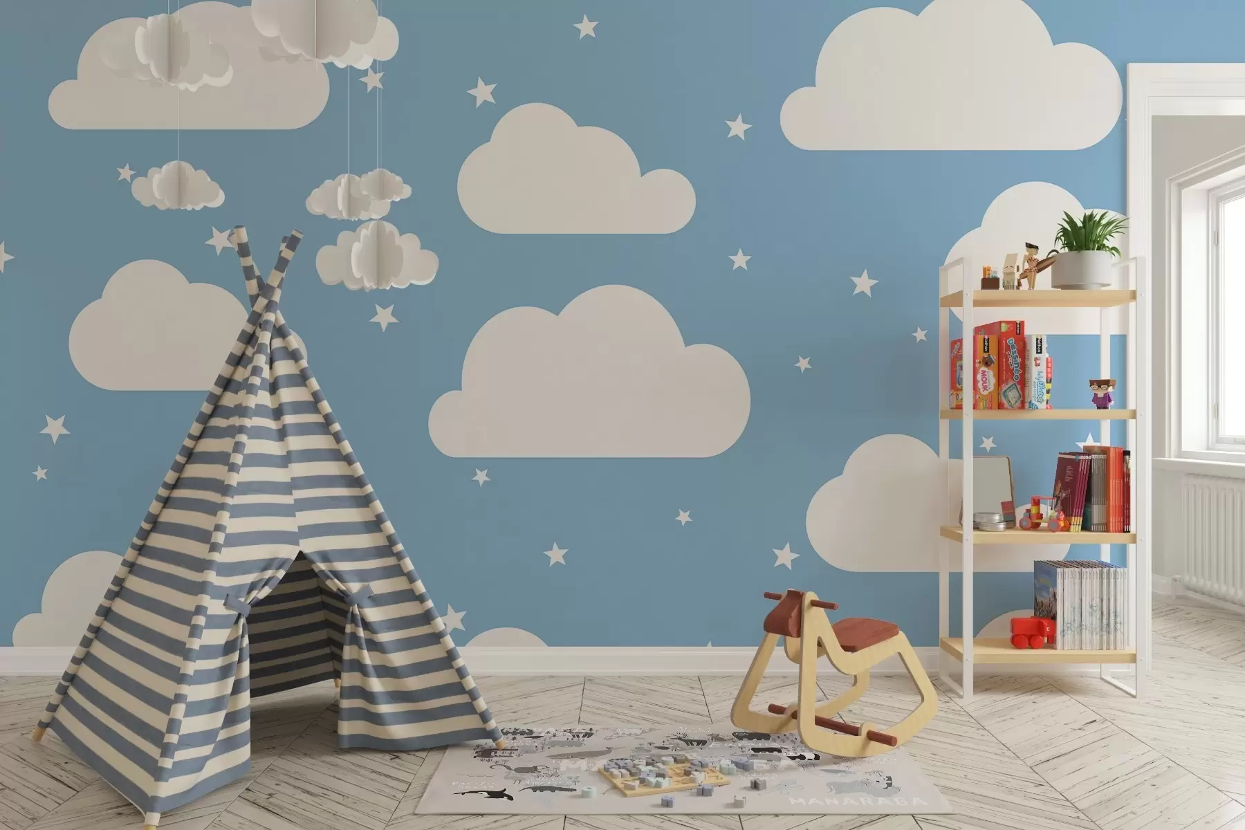 murales de pared Cielo estrellado en un tinte azul w02649