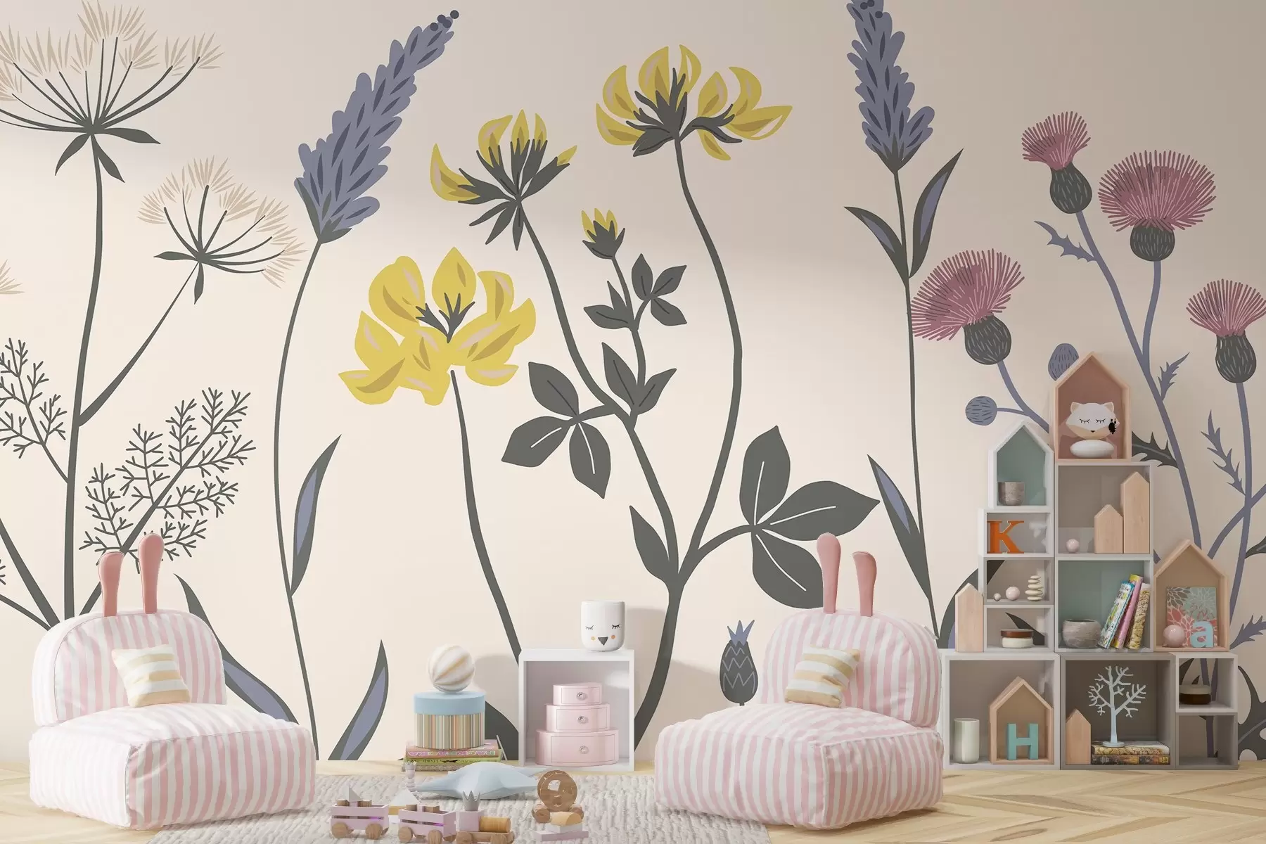 murales de pared Motivo floral en delicados colores w02654v1