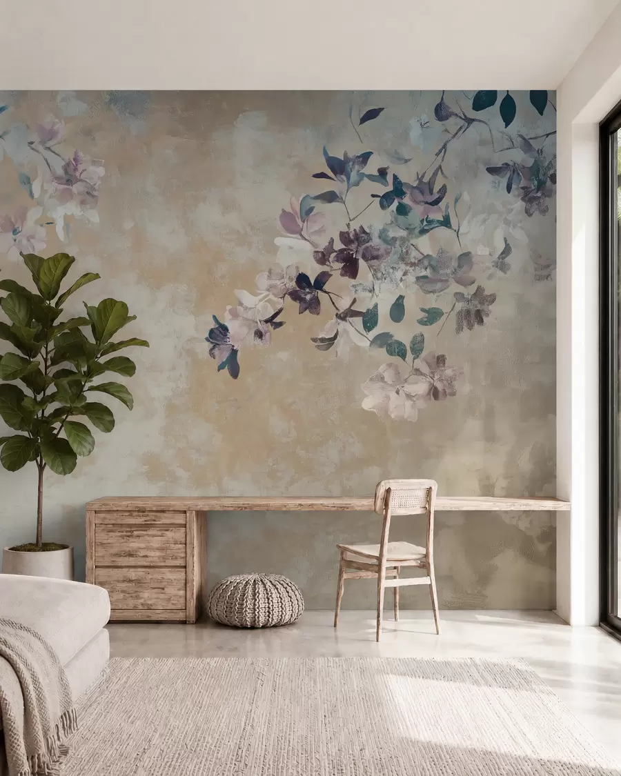 murales de pared papel pintado de estilo retro con ramas y flores w02686