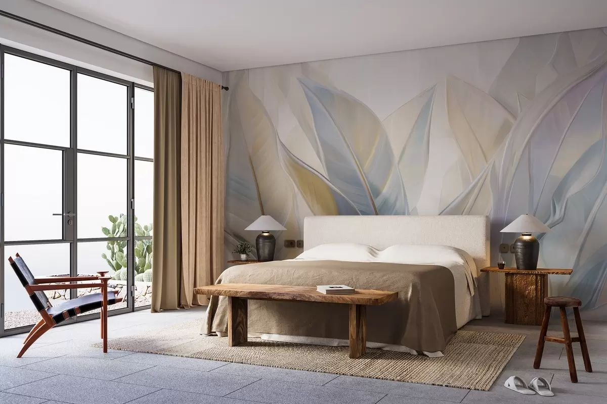 murales de pared Hojas multicolores estilizadas w02624v2