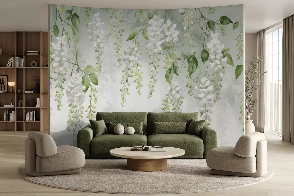 murales de pared Ramas floridas estilizadas y pintadas w02627