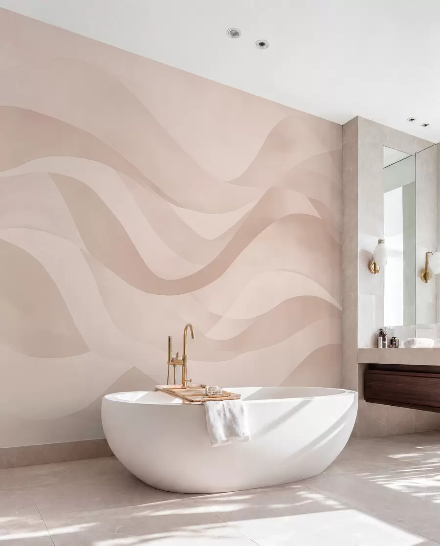 murales de pared Suaves ondas en suaves tonos beige en estilo acuarela w08564