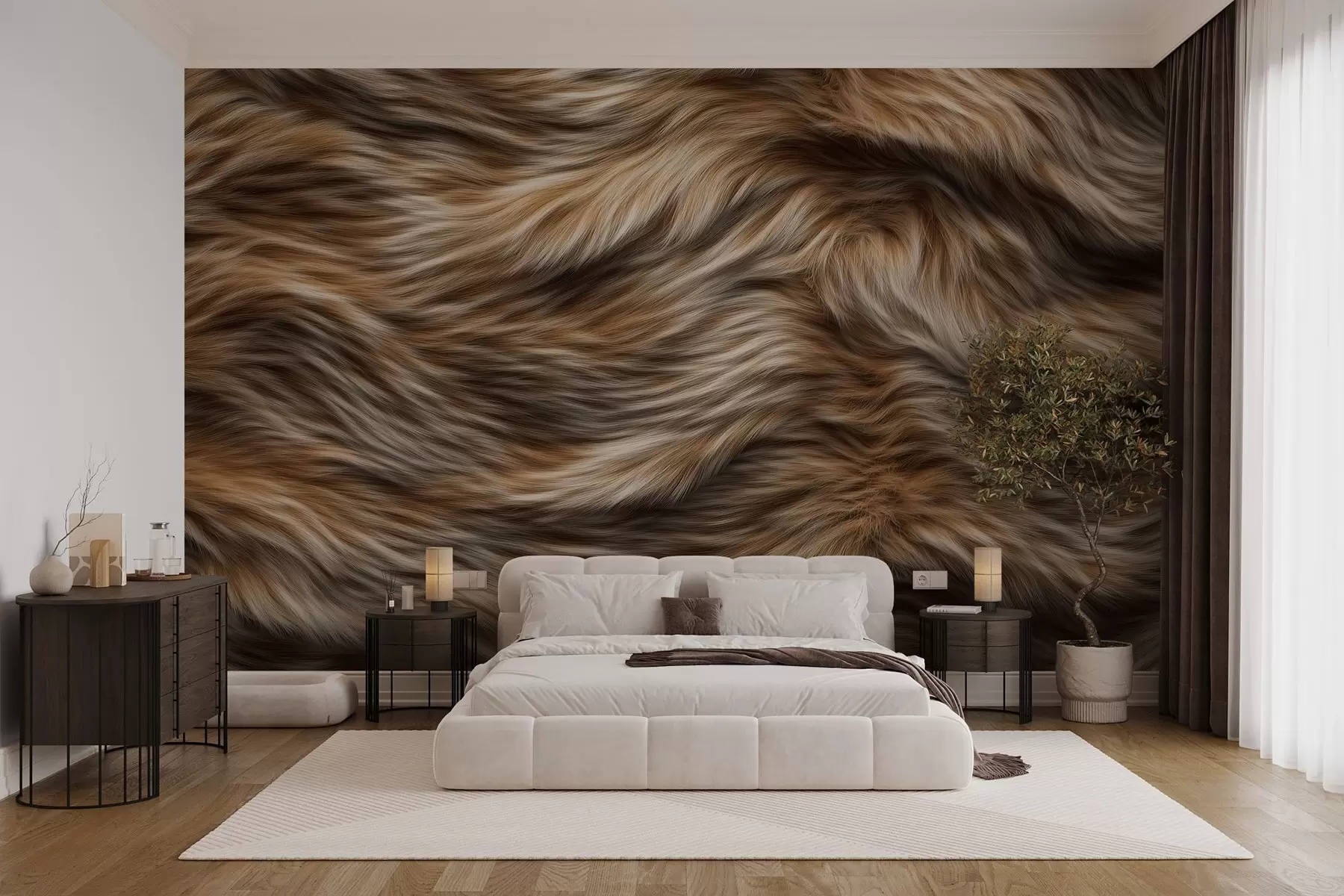 murales de pared acogedor papel pintado imitación piel en tonos beige y marrón w02687