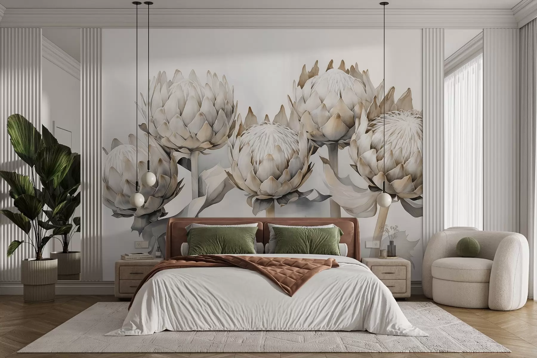 murales de pared Proteas suaves acuarela w08593