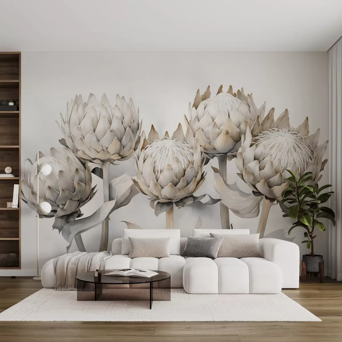 murales de pared Proteas suaves acuarela w08593