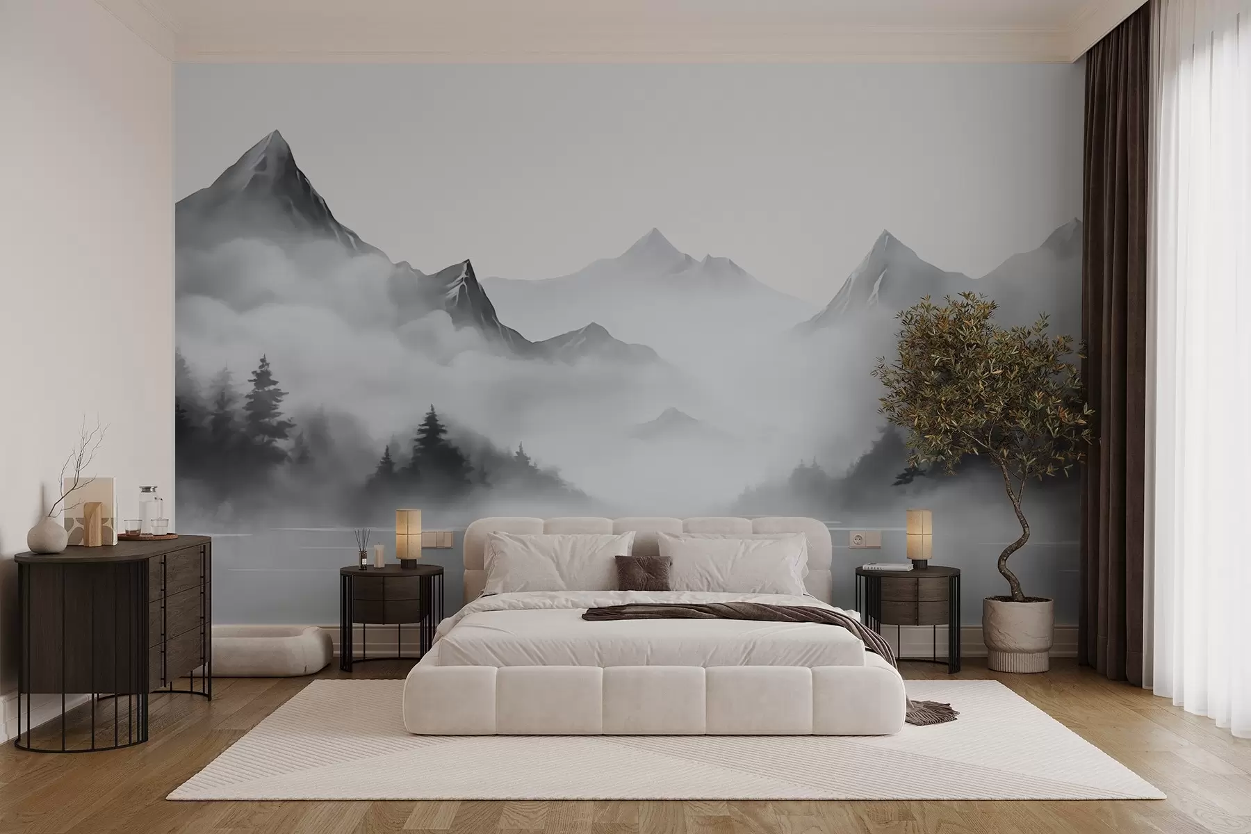 Murales de pared Siluetas de montañas y bosques imitación de acuarela difuminada w02706 murales de pared Siluetas de montañas y bosques imitación de acuarela difuminada w02706
