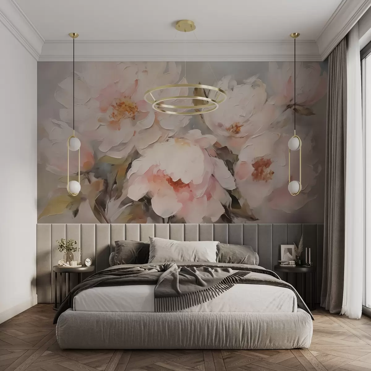 murales de pared Peonías imitación de trazos de pintura w02713