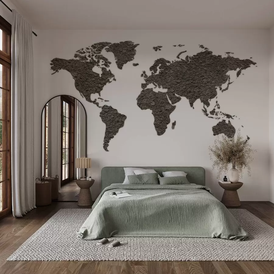 murales de pared Mapamundi con musgo, naturaleza, paleta de colores grises  w02657v6