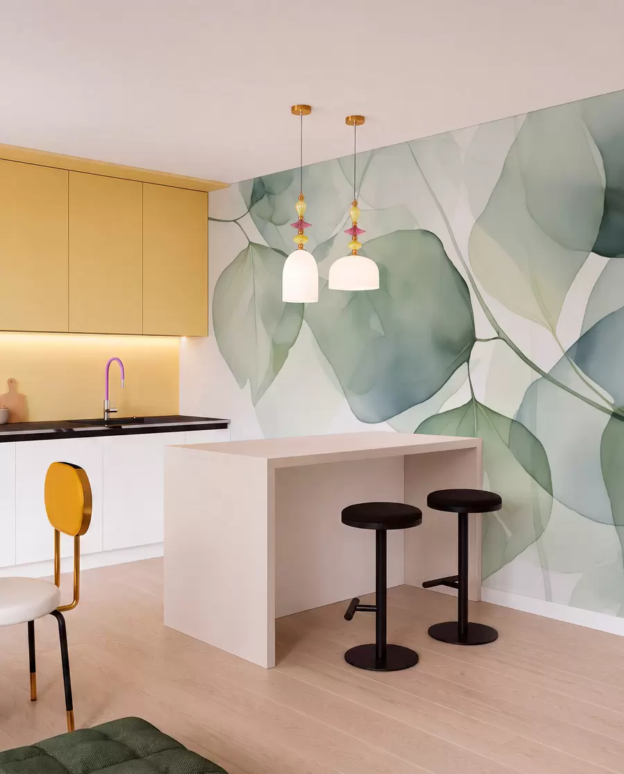 murales de pared Hojas grandes imitación abstracta de acuarela w02725