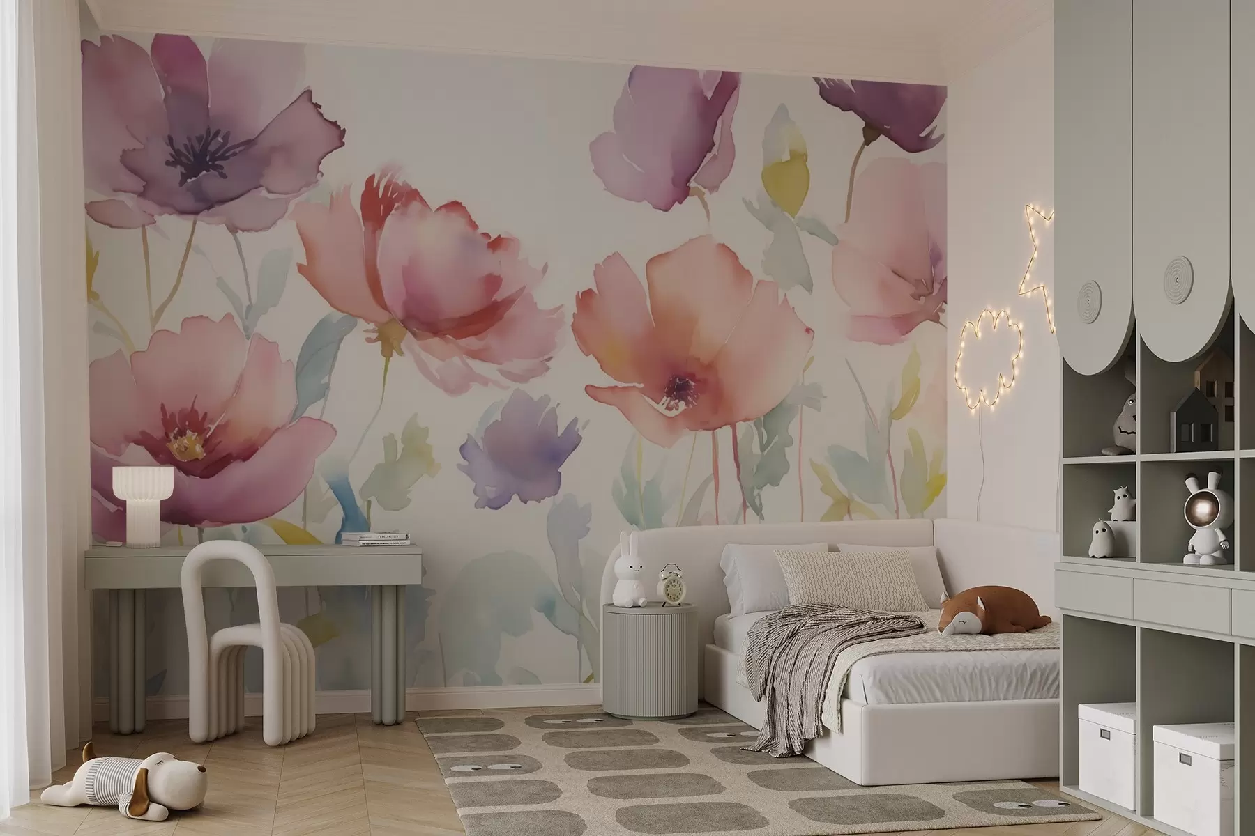 murales de pared Flores brillantes imitación de acuarela difuminada w02728