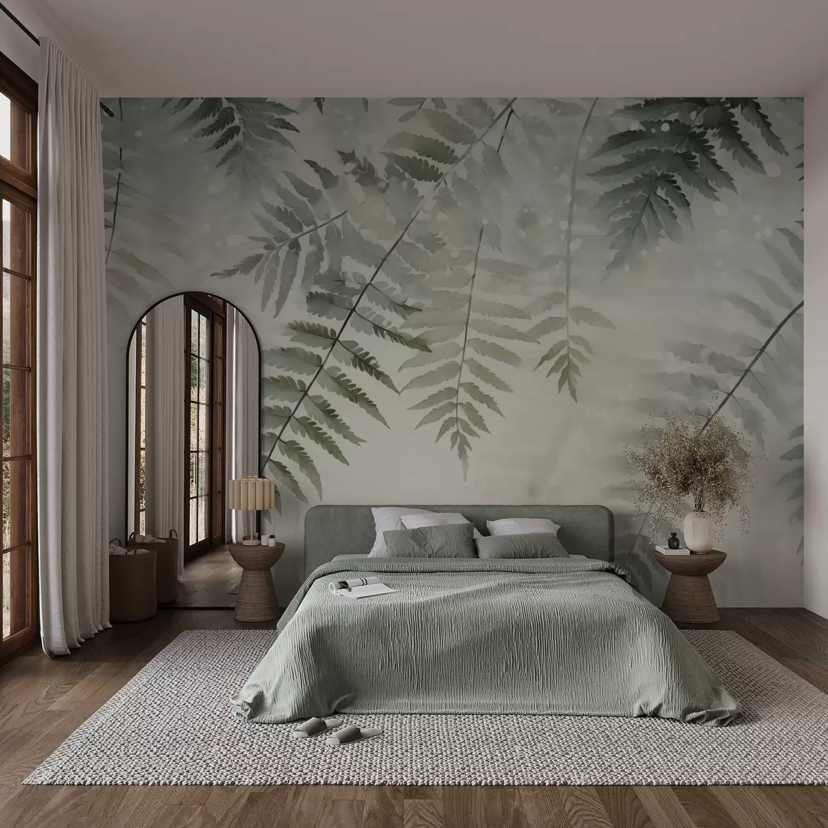 murales de pared Hojas de helecho imitación acuarela w02730