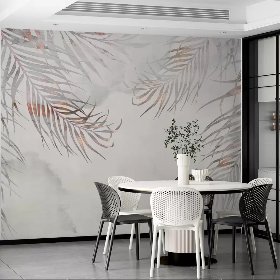 murales de pared Hojas delicadas en colores suaves u96553