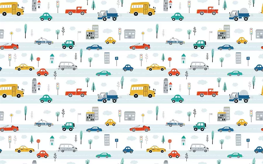 murales de pared Coches de colores en una carretera muy transitada u93819