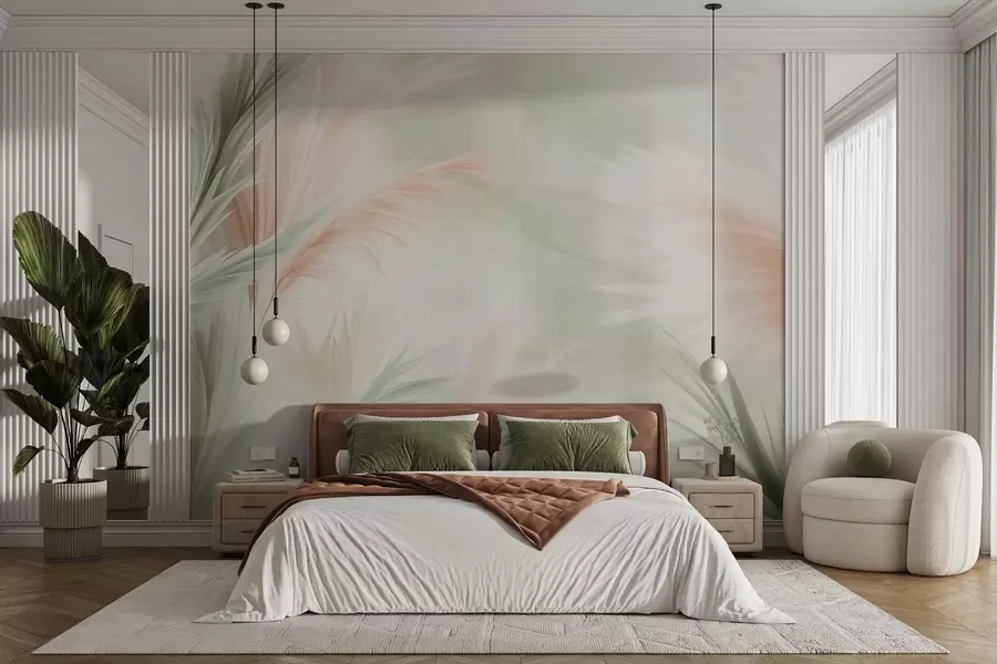 murales de pared tierna hierba de la pampa en delicados colores w02688