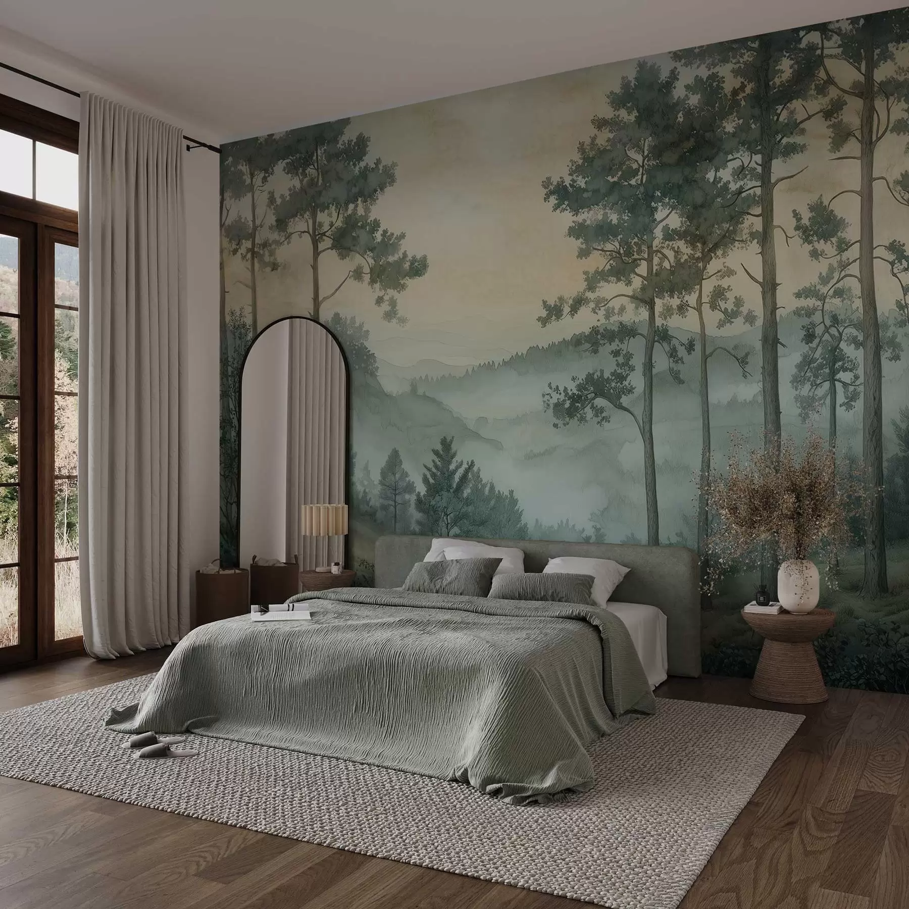 murales de pared panorama del bosque con colinas w02690