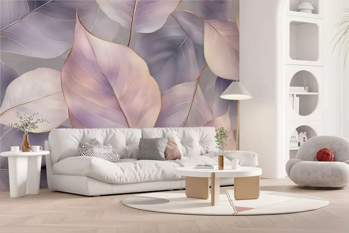 murales de pared hojas en tonos púrpura w02691