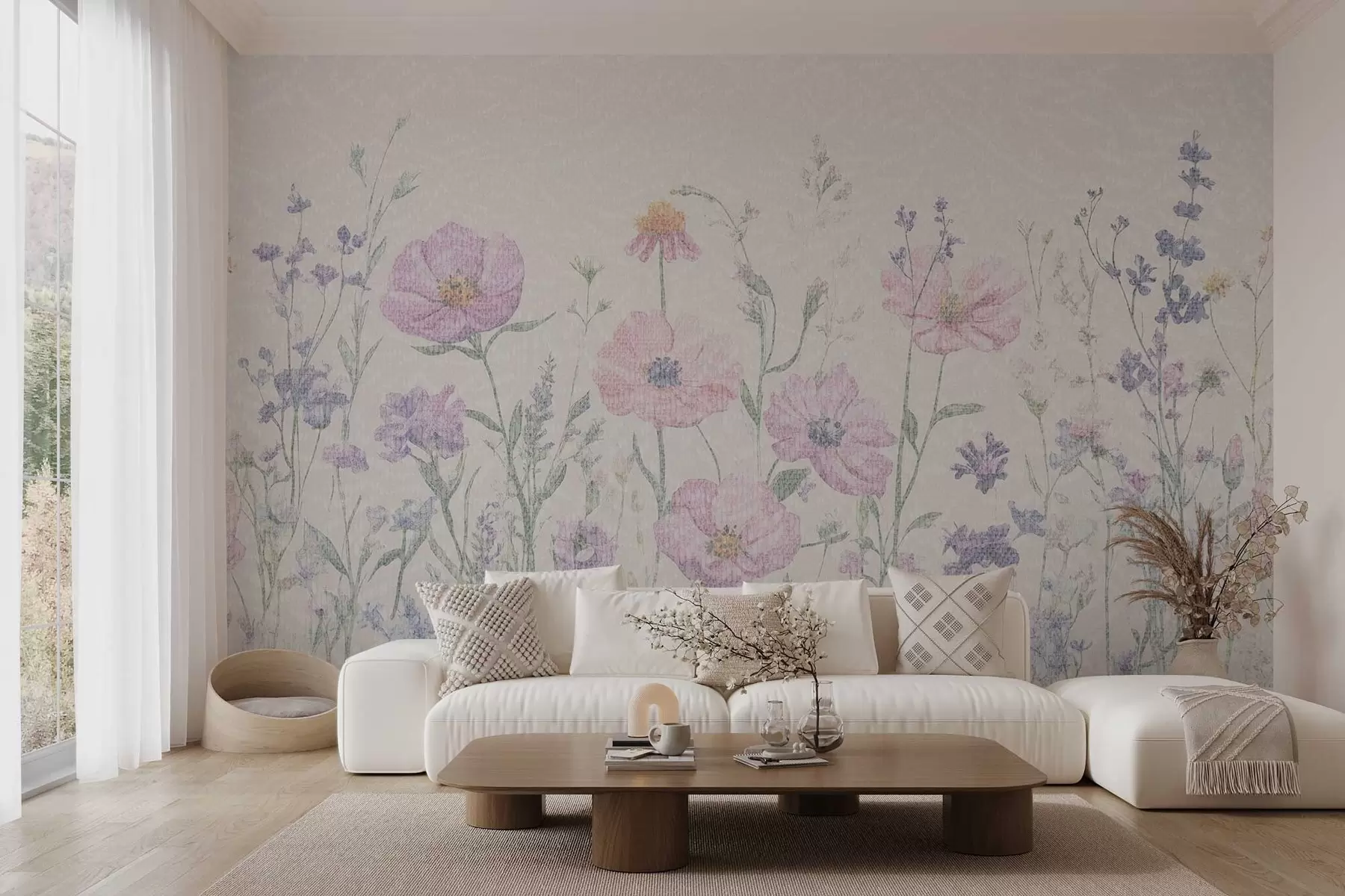 murales de pared flores silvestres en estilo texturizado w02767