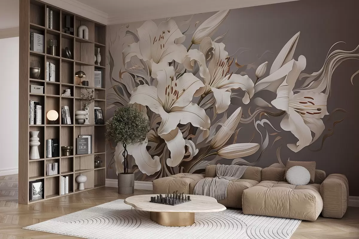 murales de pared Sofisticados lirios blancos en tonos pastel w08633v1