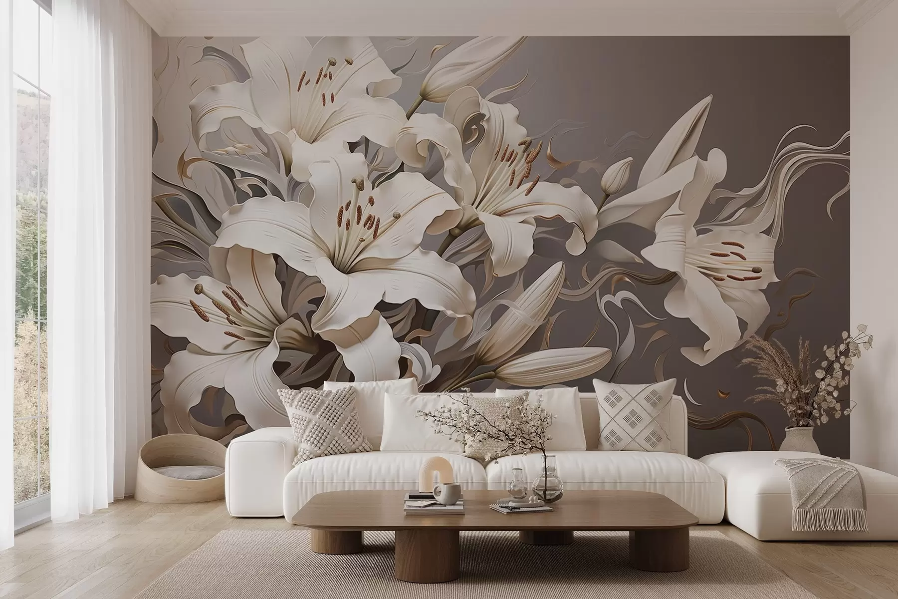 murales de pared Sofisticados lirios blancos en tonos pastel w08633v1