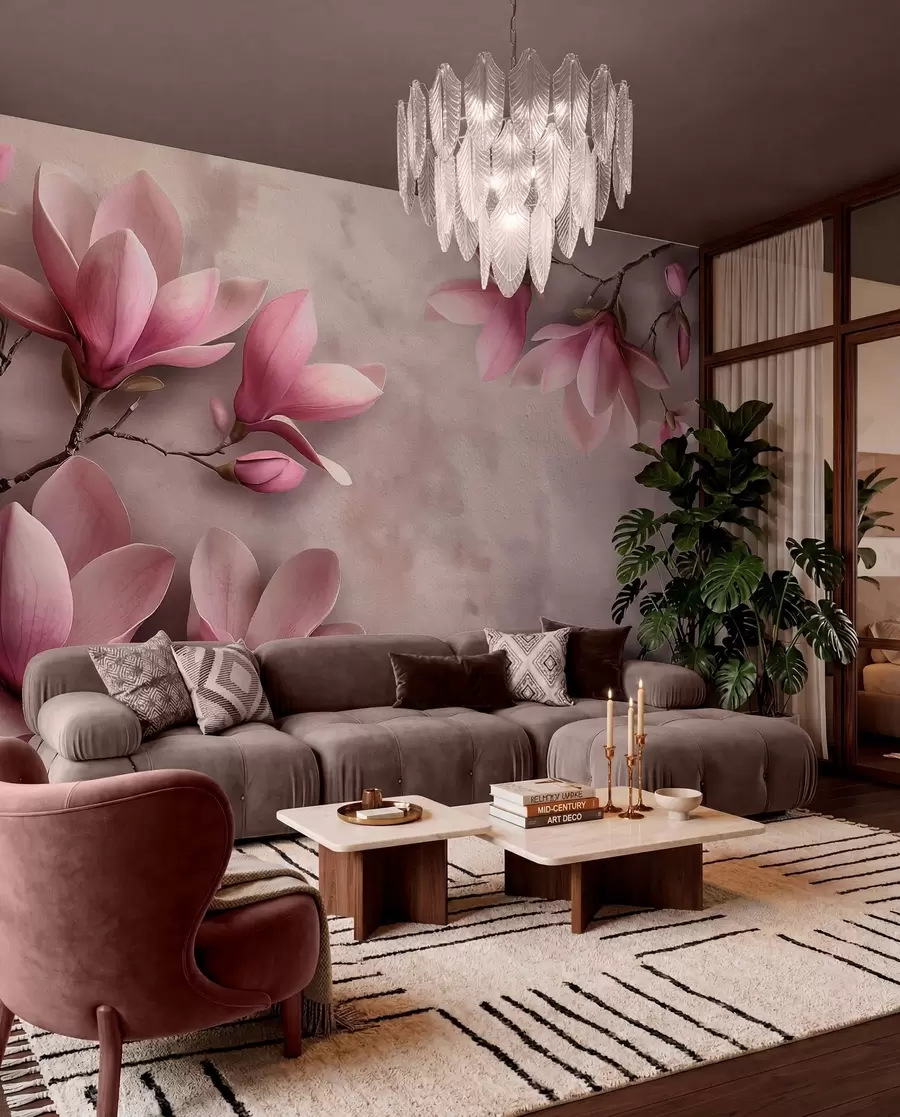 murales de pared Magnolia sobre malva w08636