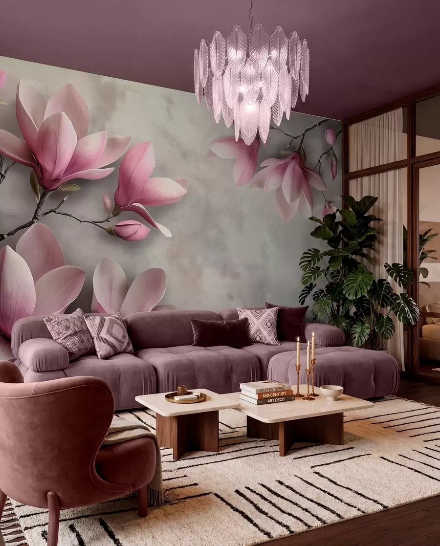 murales de pared Magnolia sobre gris w08636v1