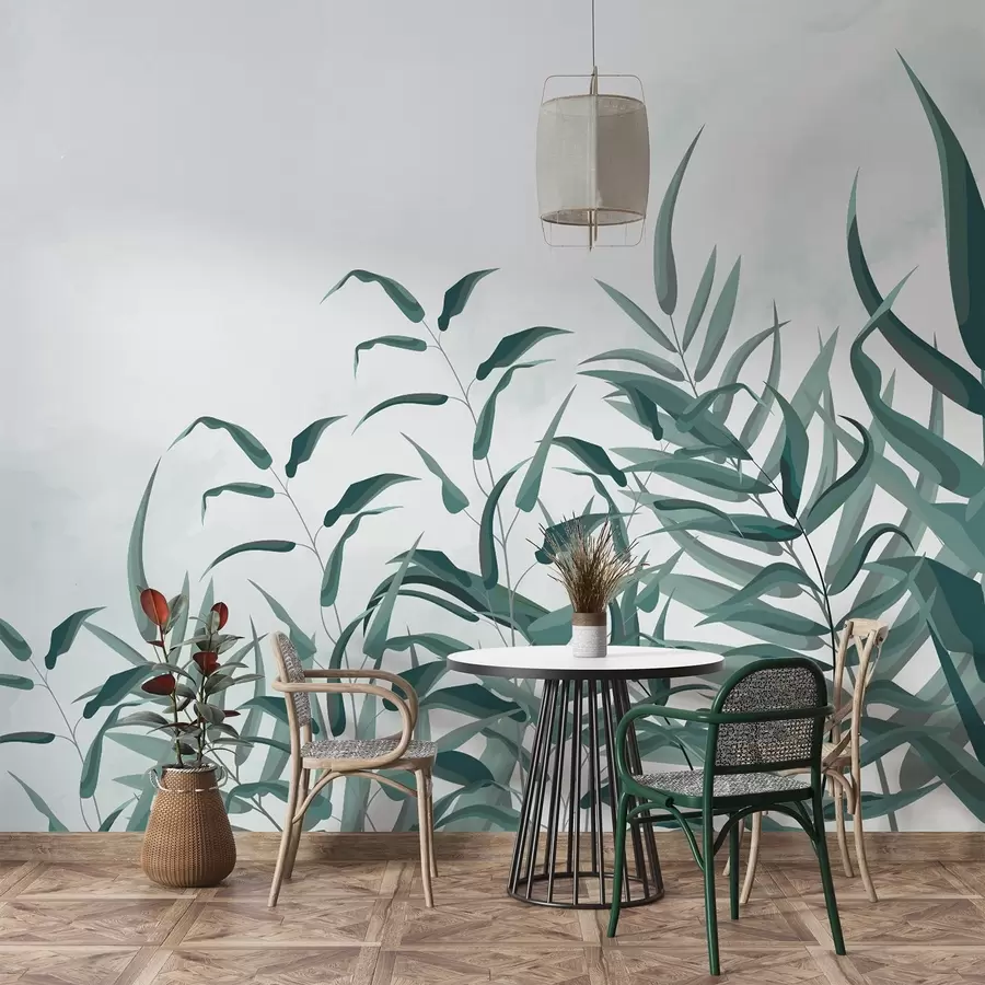 murales de pared hojas grandes verdes w02806v1