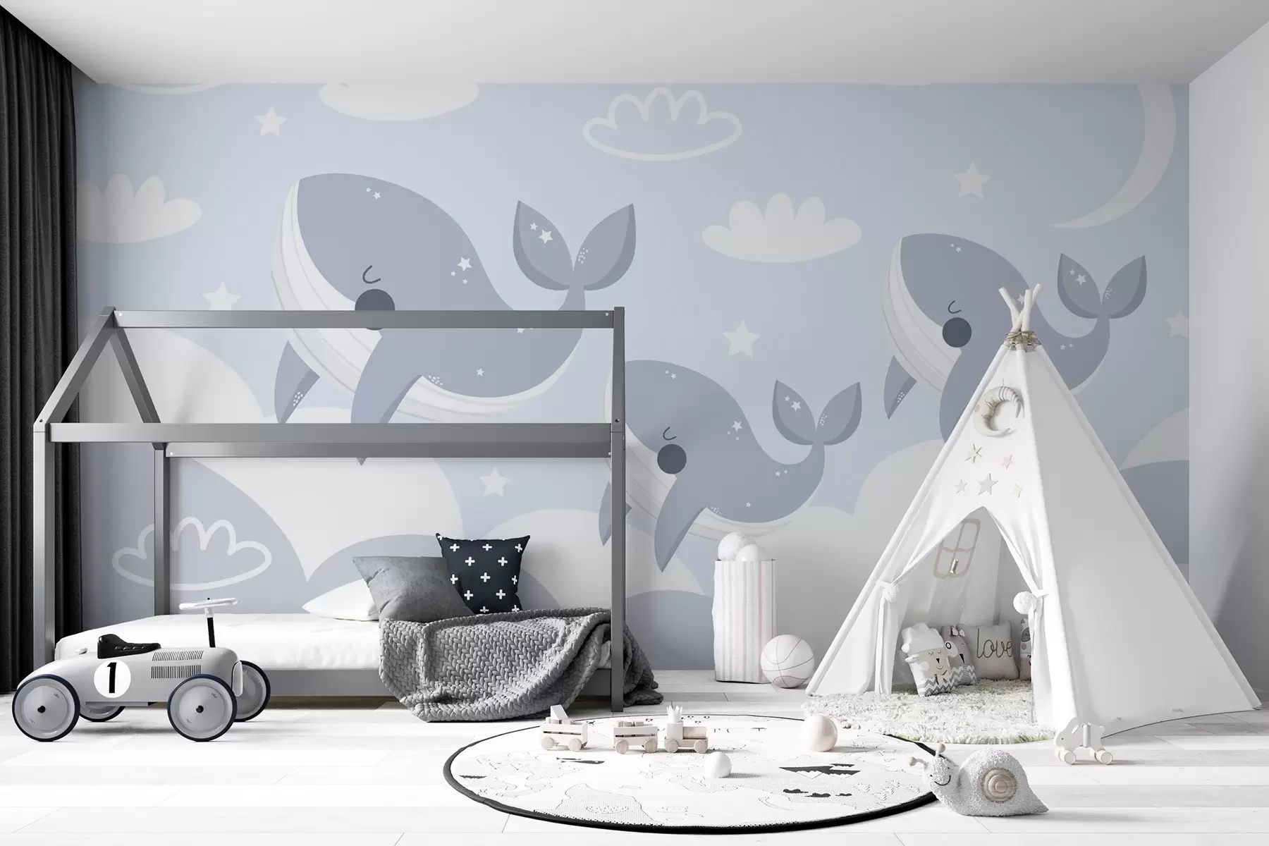 murales de pared ballenas azules en las nubes w02813
