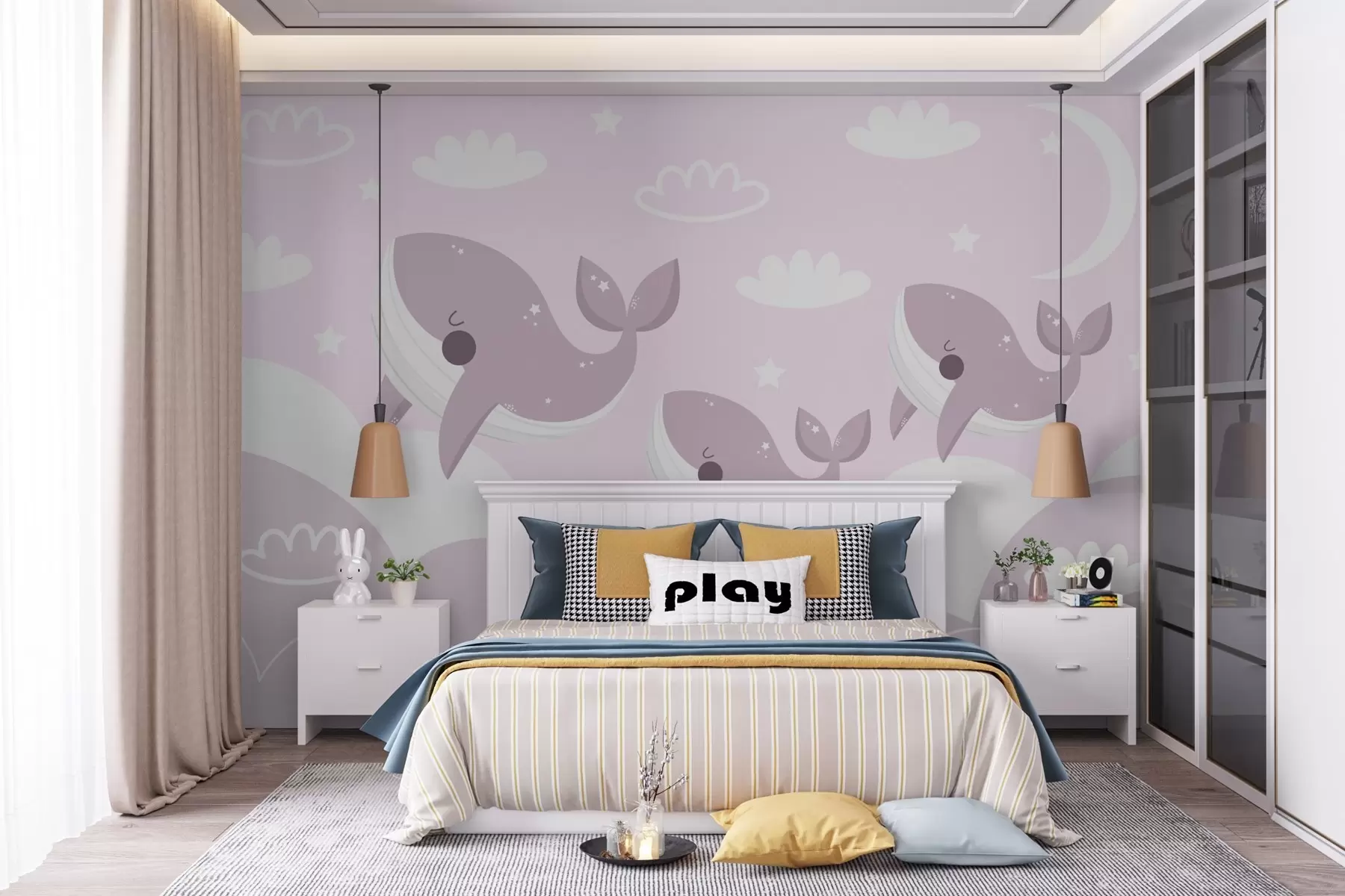 murales de pared ballenas rosas en las nubes w02813v1