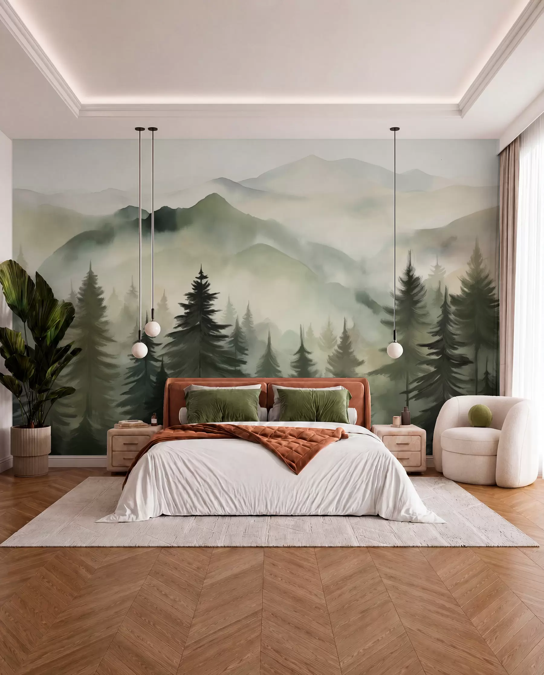 murales de pared Sierras verdes al alba w08639