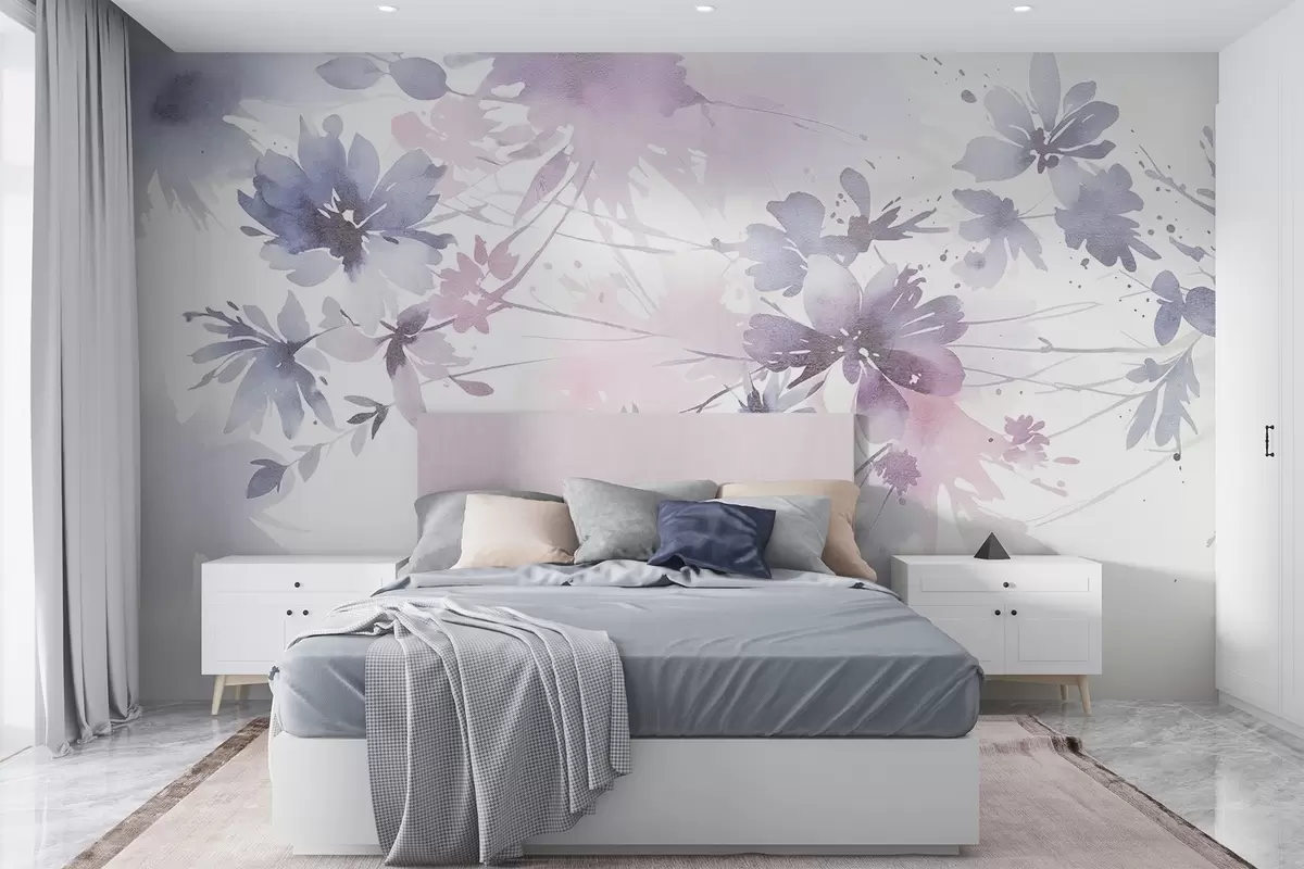 murales de pared Flores abstractas de textura suave y colores pastel con fondos difuminados , que crean una atmósfera etérea y de ensueño w08645