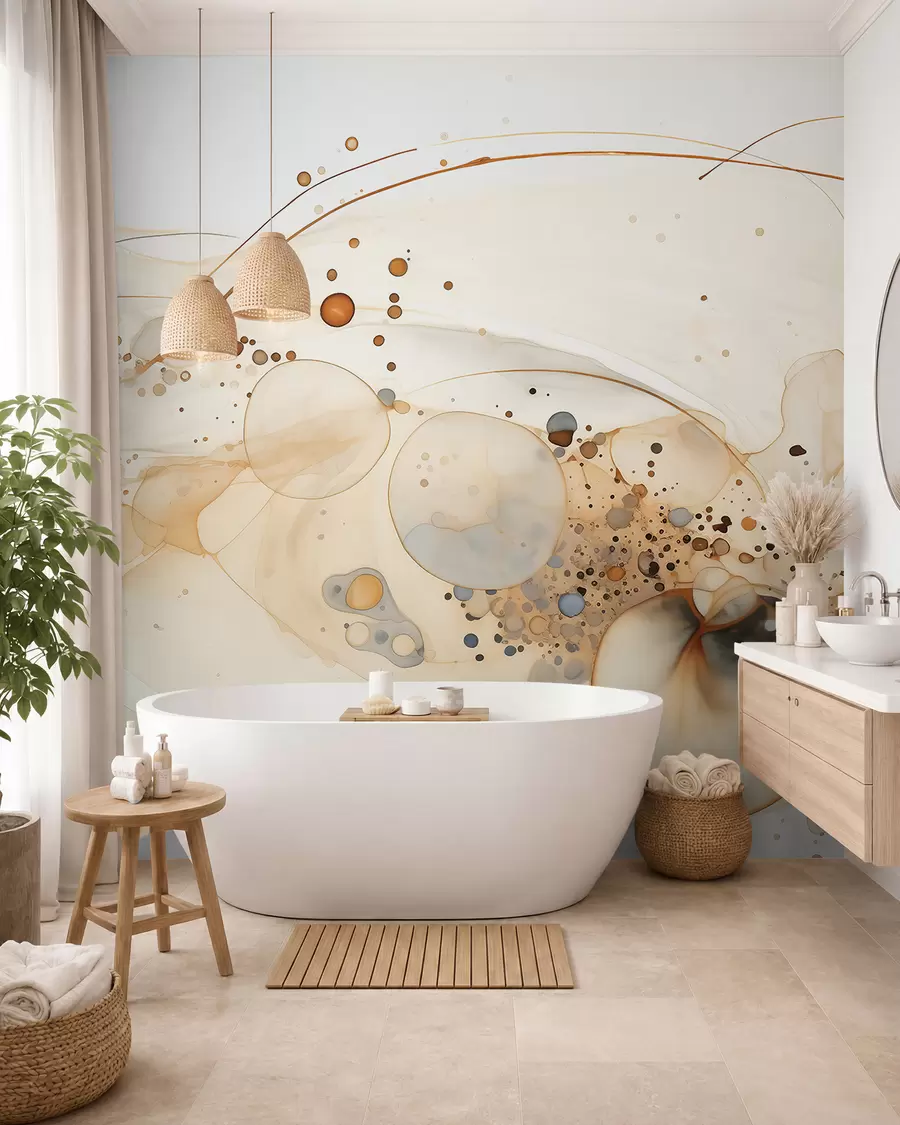 murales de pared Arte abstracto en tinta, estilo fluido, paleta de colores beige  w02744
