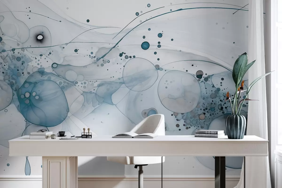 murales de pared Arte abstracto en tinta, estilo fluido, paleta de colores azules  w02744v2