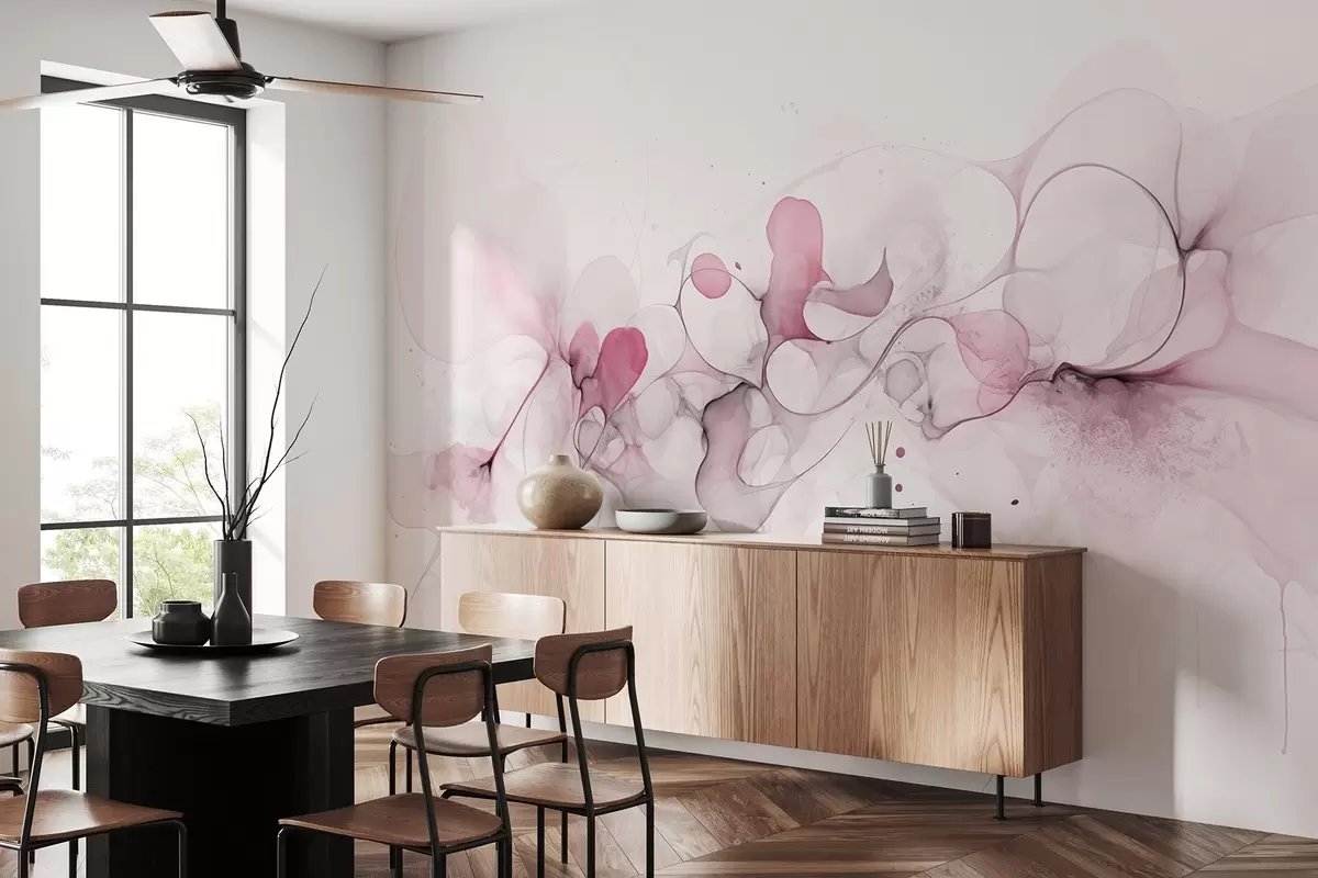 murales de pared Estilo artístico fluido, abstracción, colores rosas suaves w02745v2