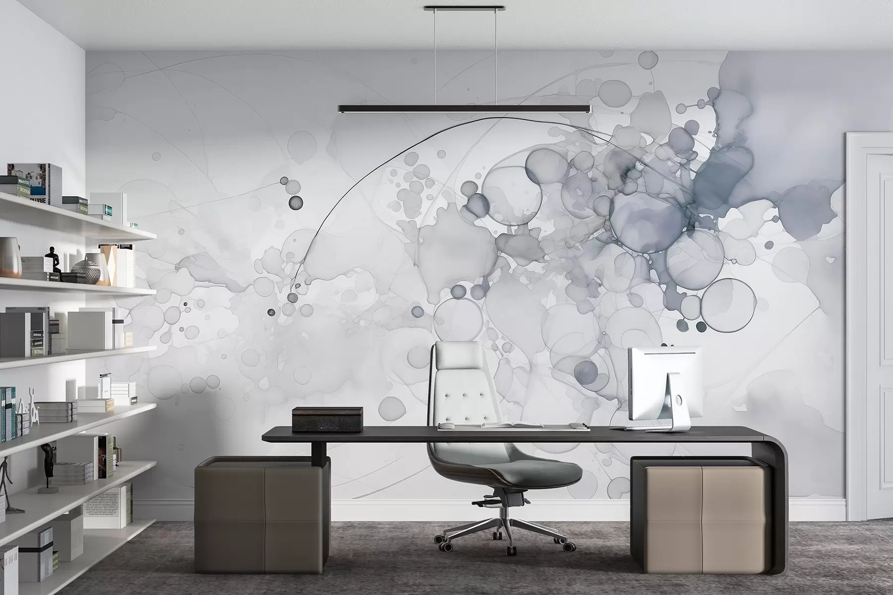 murales de pared Arte abstracto fluido, estilo acuarela, colores grises w02746v1