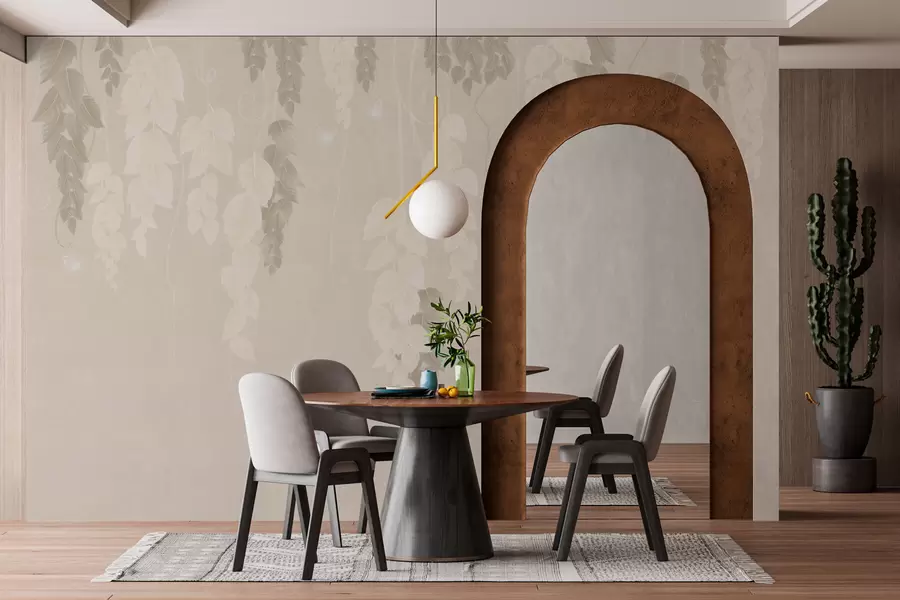 murales de pared Hojas colgantes y mariposas en beige w02655v2