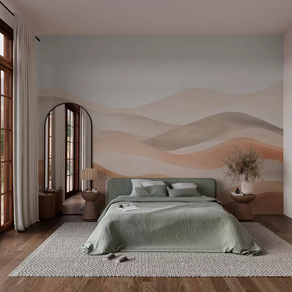 murales de pared Abstracción con ondas en tonos beige w02860