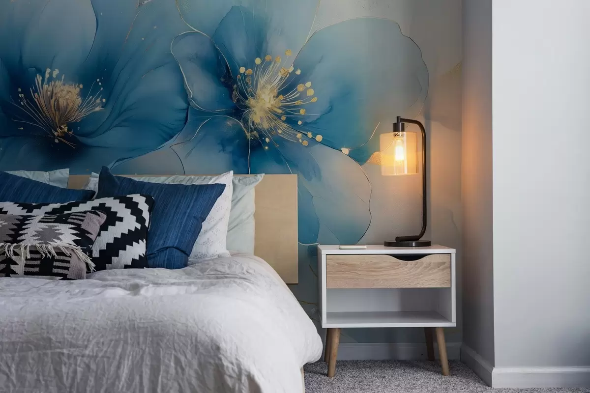 murales de pared Cuadro floral de ensueño con grandes y delicadas flores azules w02769