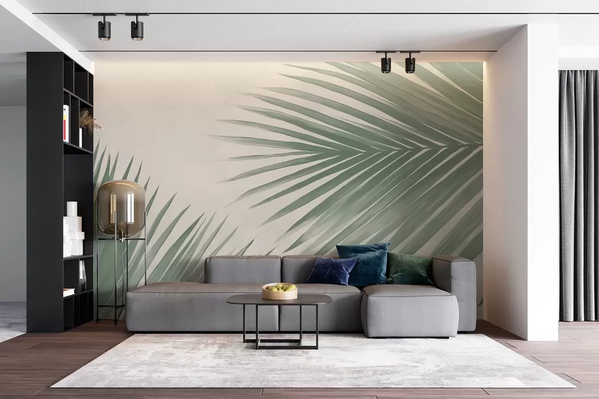 murales de pared Hojas de palmera abstractas verdes w08653