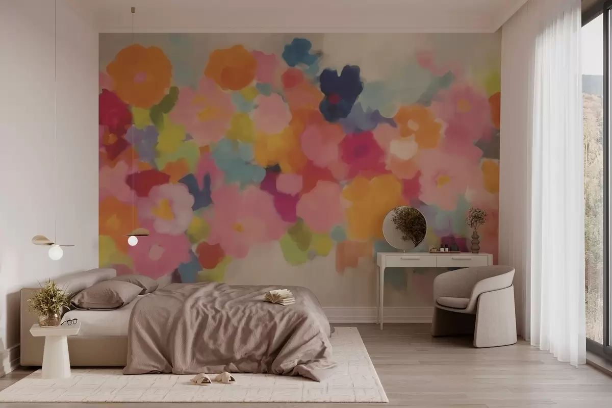 murales de pared Abstracción de flores de colores w02883
