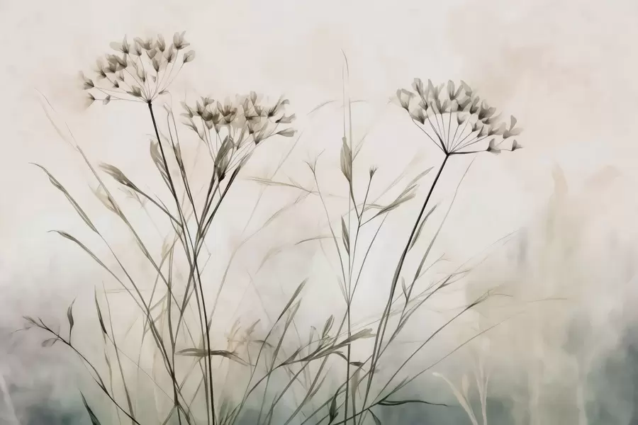 murales de pared Hierbas en estilo acuarela borrosa w02920